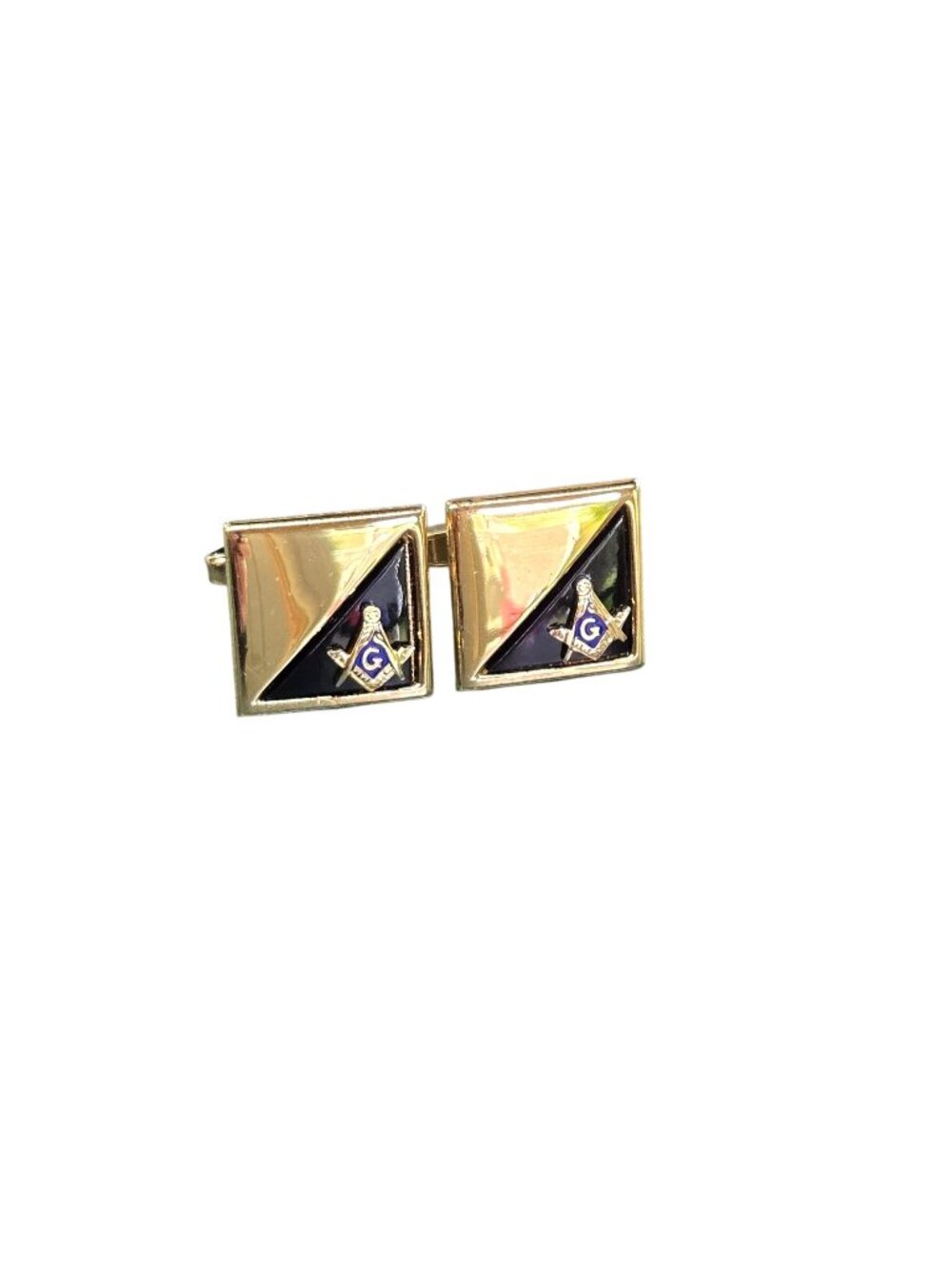 Vintage Masonic Gold-Tone & Black Enamel Square Cufflinks By Foster